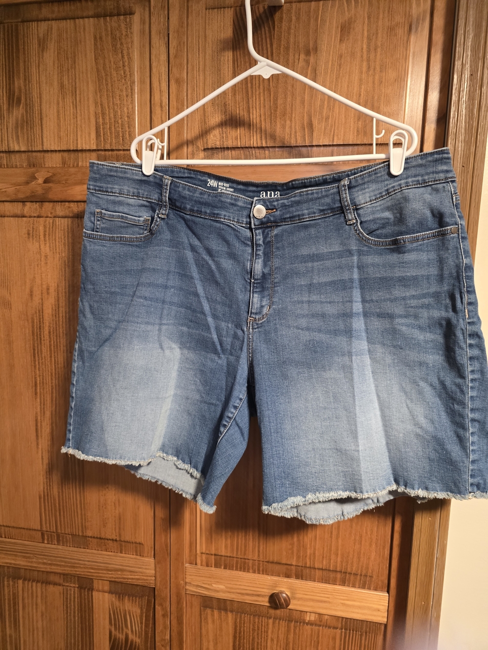 a.n.a Mid Wash Frayed Hem Denim Shorts